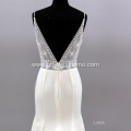 Modern Sexy V neck Illusion Backless Pattern Lace Halter Sleeveless Wedding Dress White Mermaid